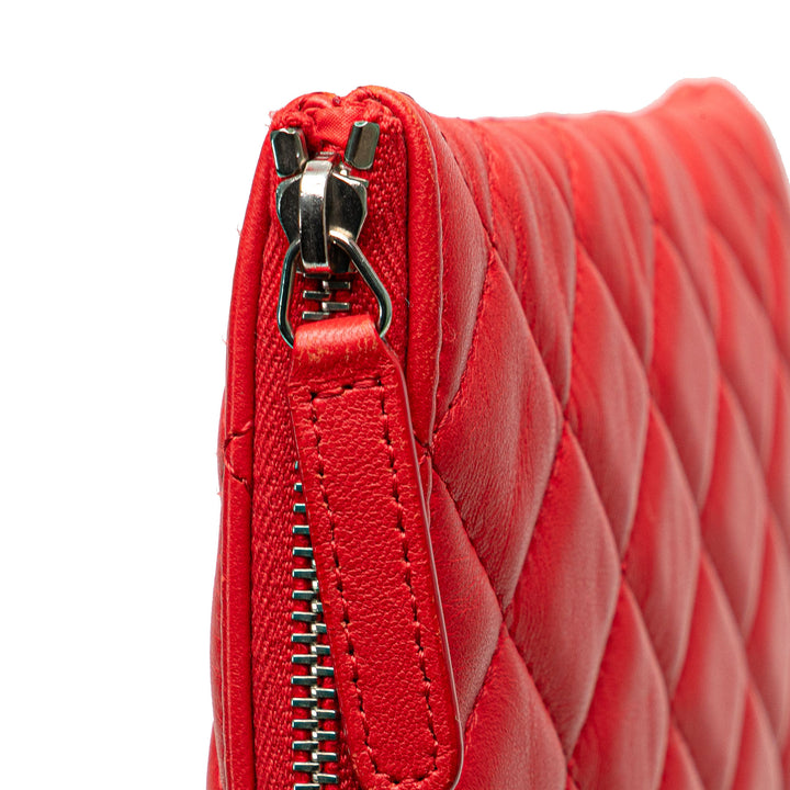 Large Quilted Lambskin O Case Clutch Red - Gaby Paris