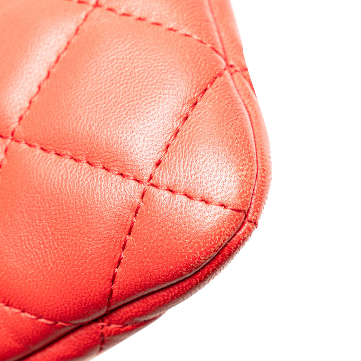 Large Quilted Lambskin O Case Clutch Red - Gaby Paris