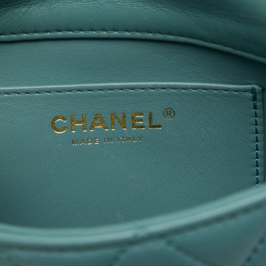 Chanel CC Matelassé Multi Chaîne Rabat simple Mini Cuir de veau Vert – vue 5 – GABY PARIS