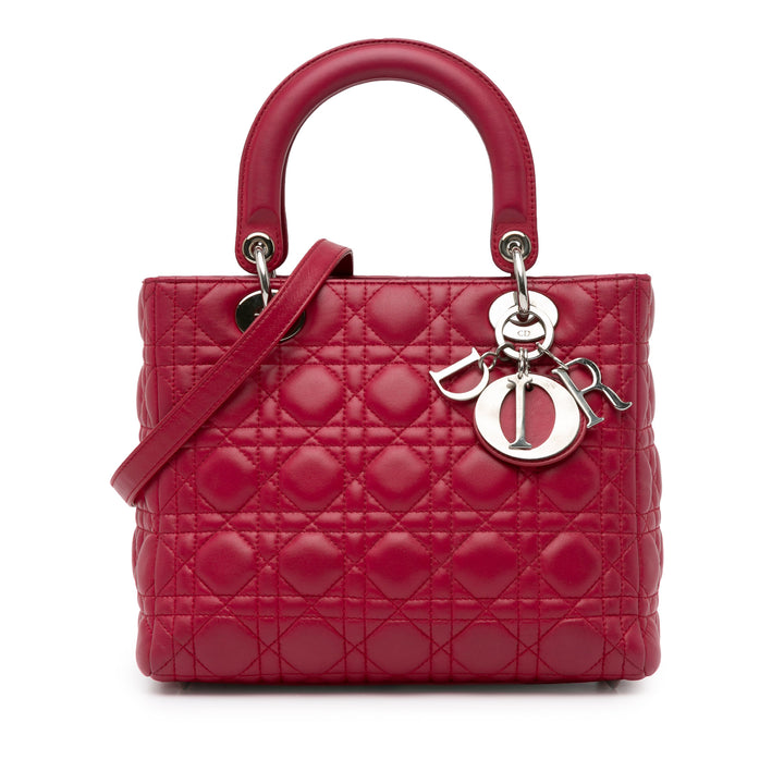 Medium Lambskin Cannage Lady Dior Red - Gaby Paris