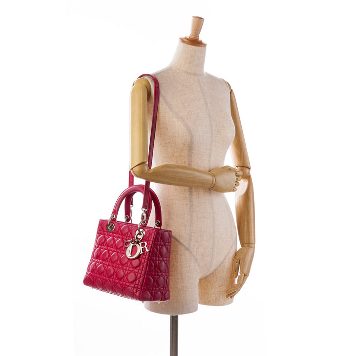 Medium Lambskin Cannage Lady Dior Red - Gaby Paris