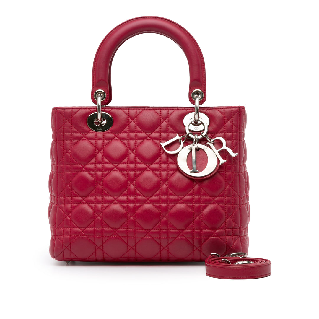 Medium Lambskin Cannage Lady Dior Red - Gaby Paris