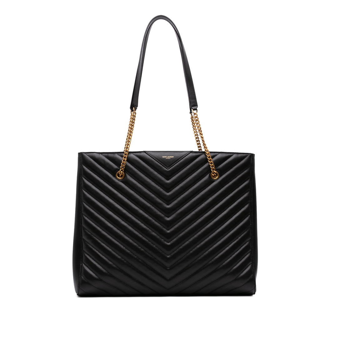 Saint Laurent Chevron Grain De Poudre Tribeca Cabas Grand Noir – vue principale – GABY PARIS