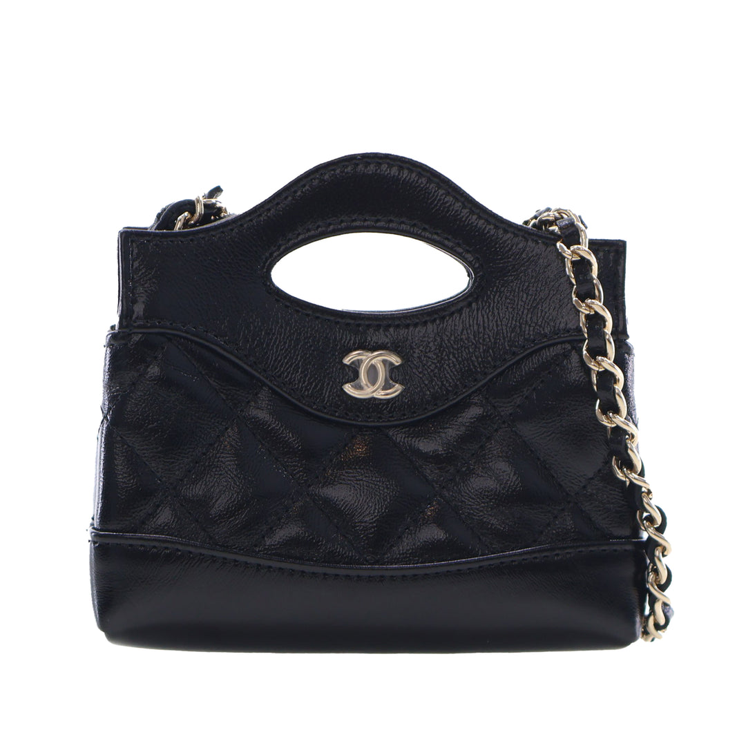 Chanel brillant 31 Pochette avec chaîne Micro Cuir d'agneau Noir