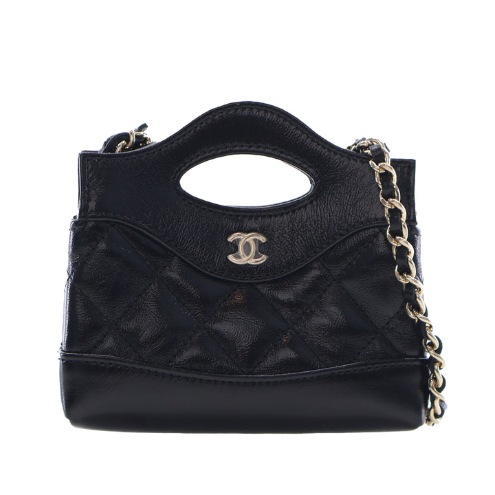 Chanel brillant 31 Pochette avec chaîne Micro Cuir d'agneau Noir