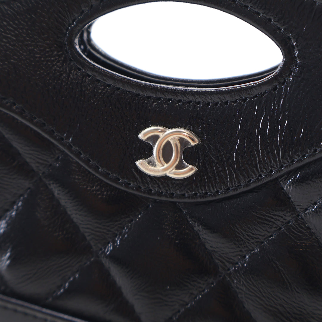 Chanel brillant 31 Pochette avec chaîne Micro Cuir d'agneau Noir