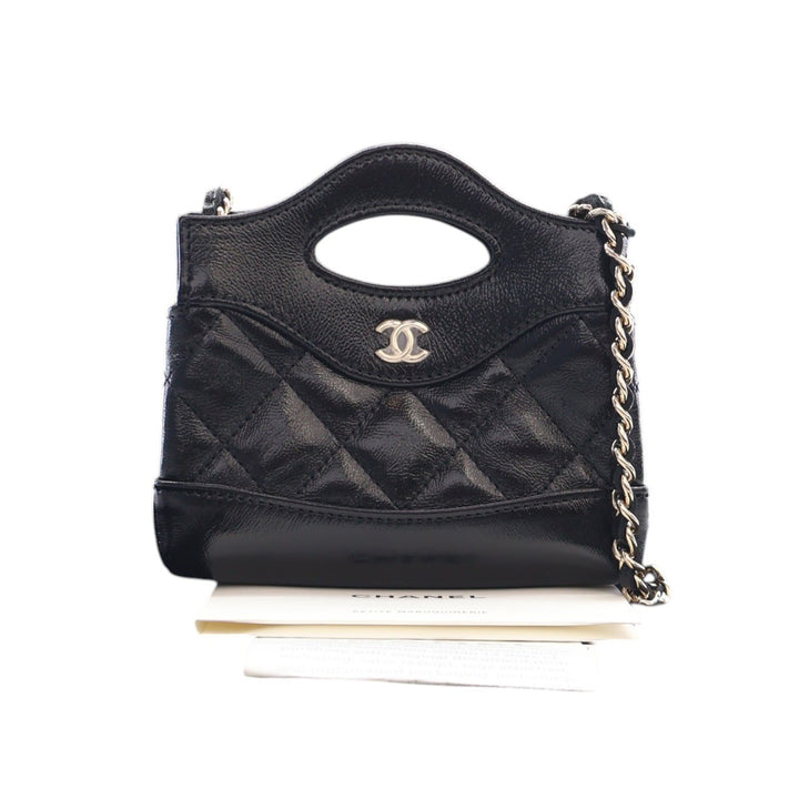 Chanel brillant 31 Pochette avec chaîne Micro Cuir d'agneau Noir