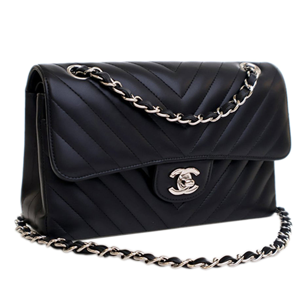Chanel Small Classic Chevron Cuir d’agneau Double rabat