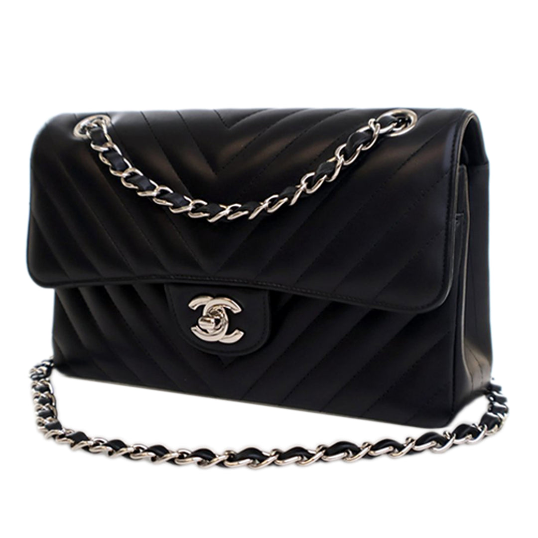 Chanel Small Classic Chevron Cuir d’agneau Double rabat