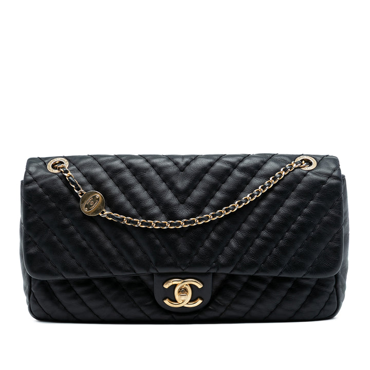 Chanel Jumbo Chevron Iridescent Cuir de veau Surpique à rabat