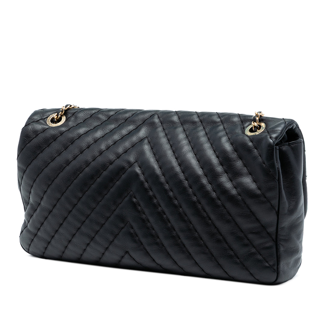 Chanel Jumbo Chevron Iridescent Cuir de veau Surpique à rabat