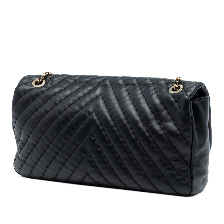 Chanel Jumbo Chevron Iridescent Cuir de veau Surpique à rabat