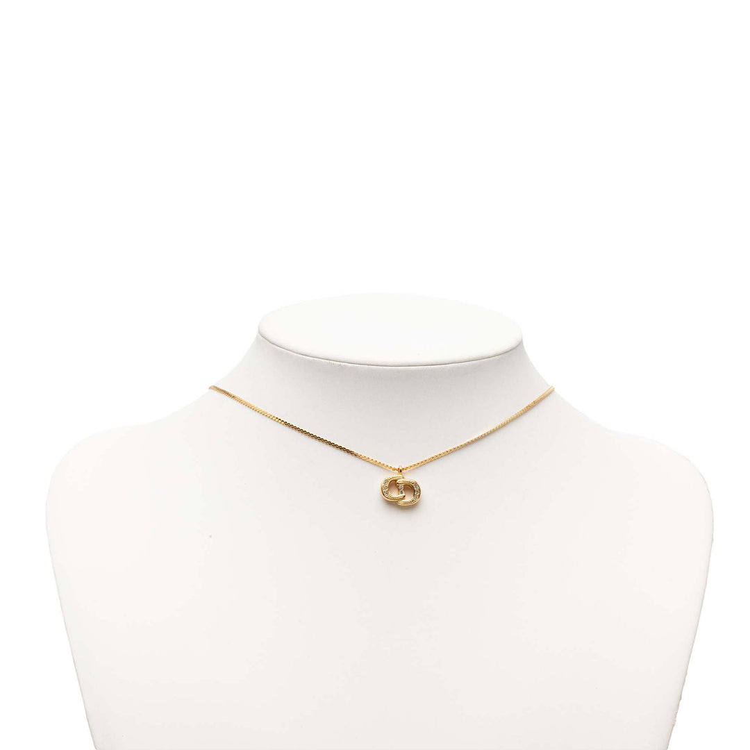 Dior plaqué Strass CD Logo Pendant Collier