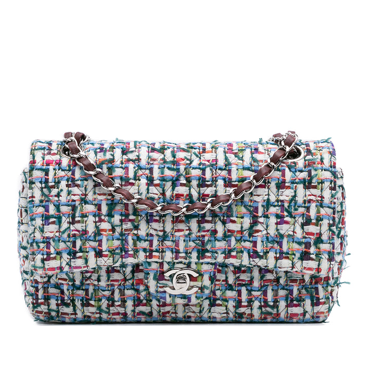 Chanel Medium Classic Tweed Double rabat Blanc