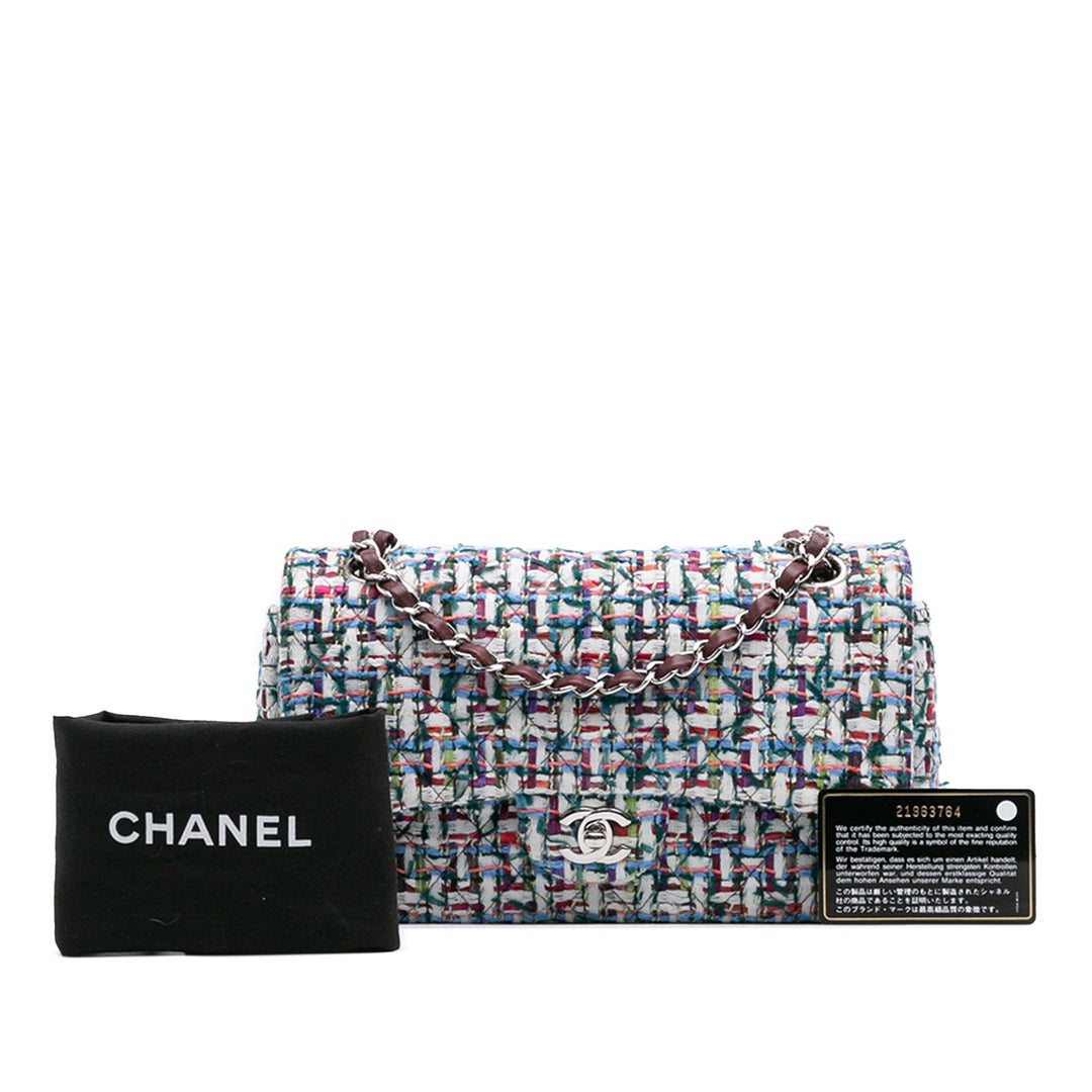 Chanel Medium Classic Tweed Double rabat Blanc