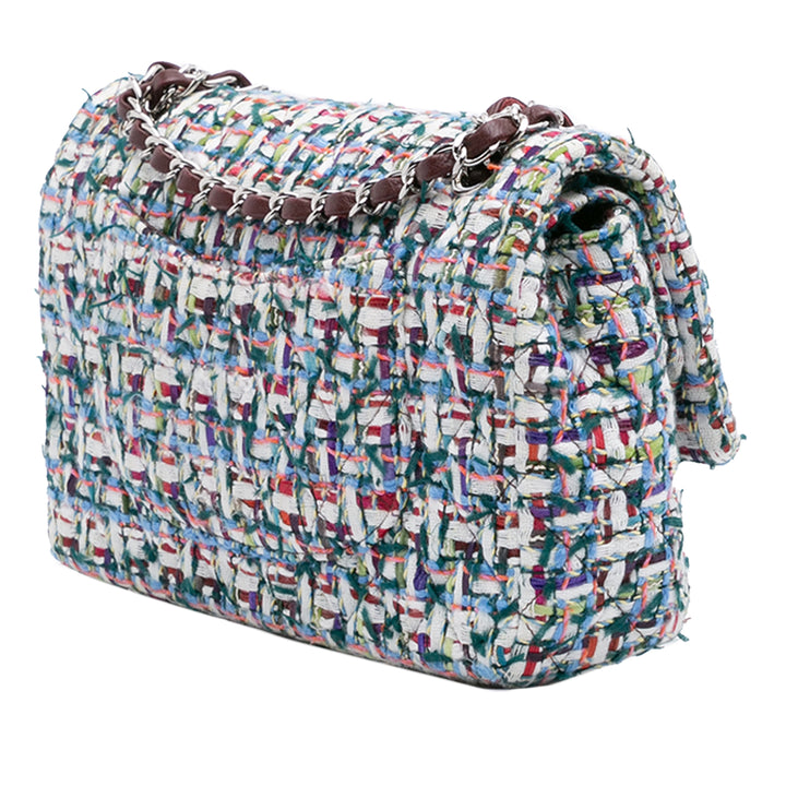Chanel Medium Classic Tweed Double rabat Blanc