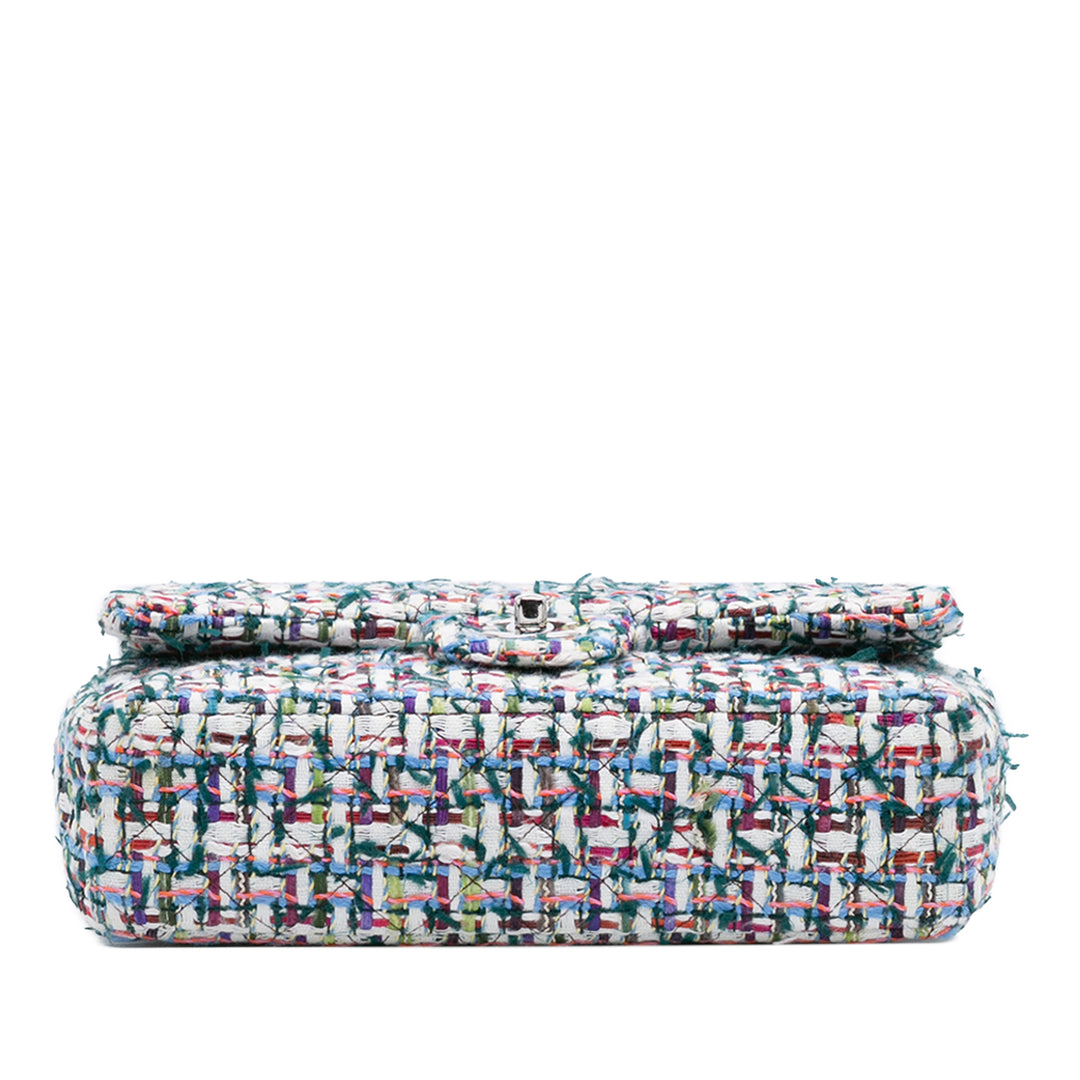 Chanel Medium Classic Tweed Double rabat Blanc