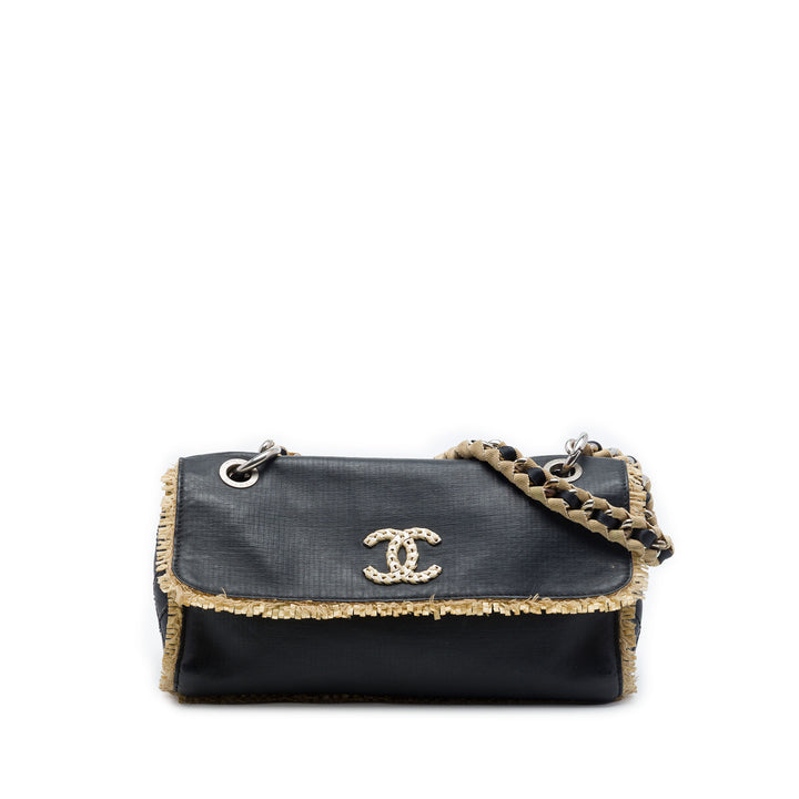 Chanel CC Raffia Fringe à finitions Cuir de veau Chain à rabat