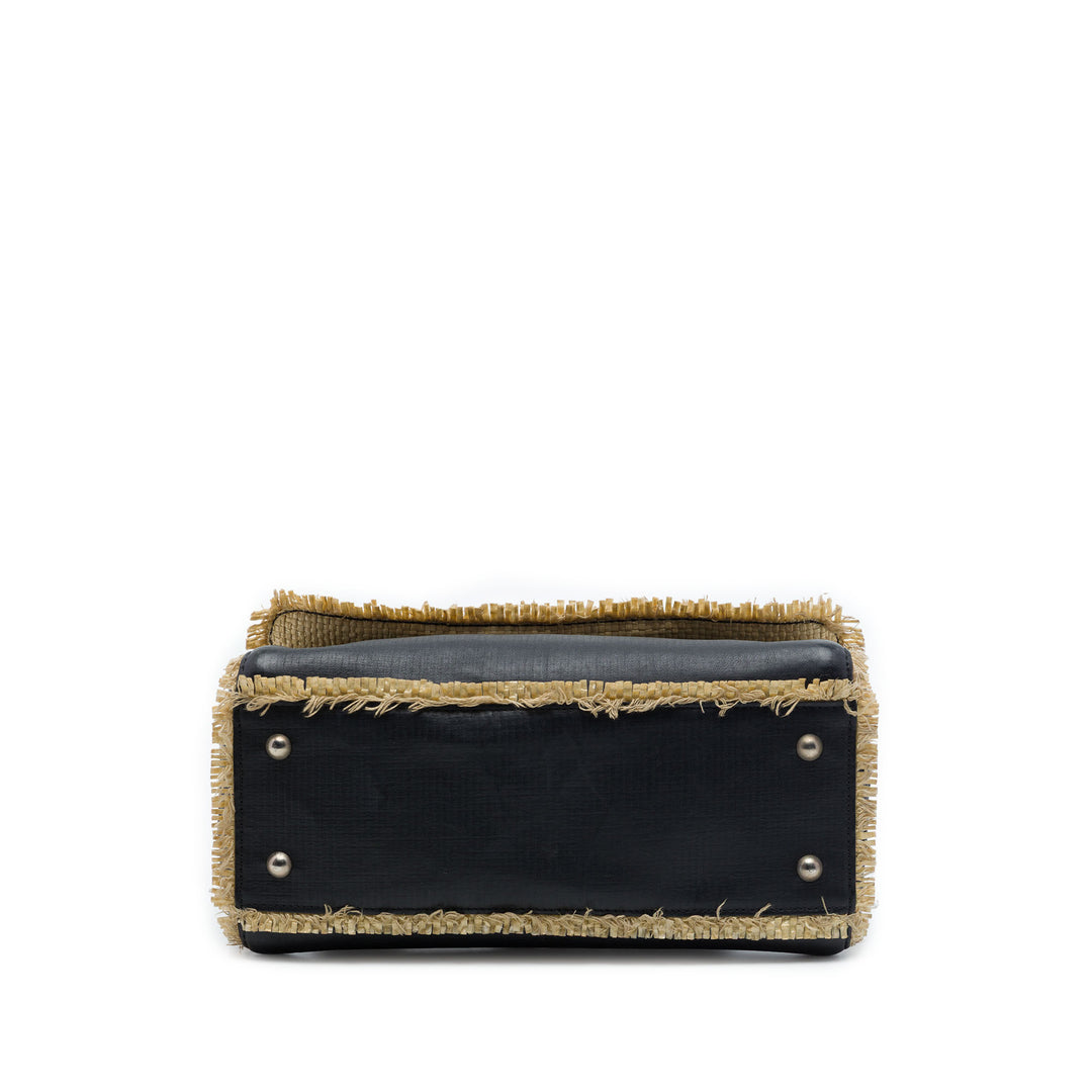 Chanel CC Raffia Fringe à finitions Cuir de veau Chain à rabat
