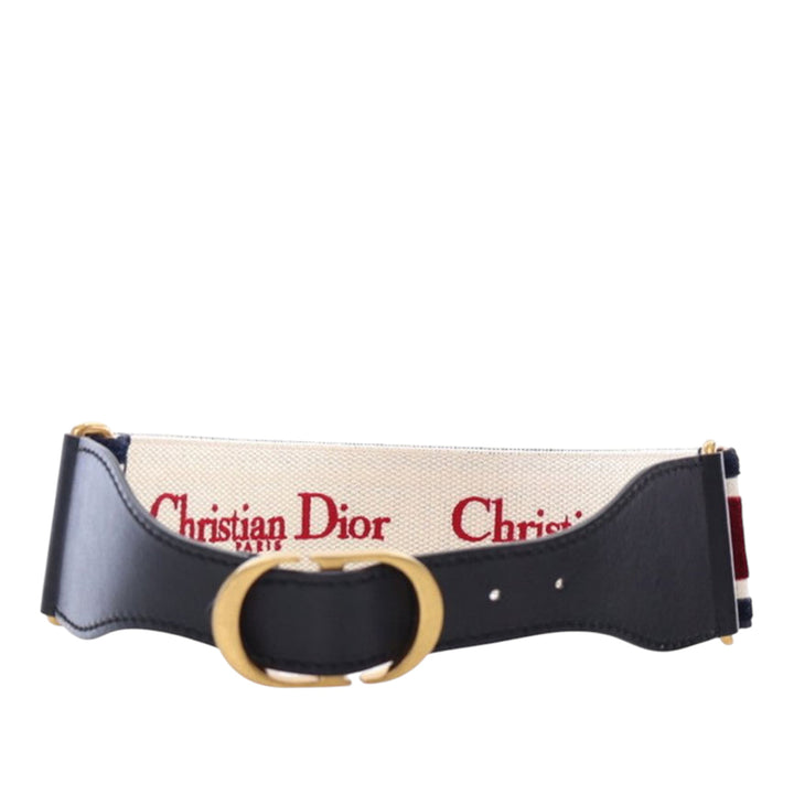 Dior Cuir et brodé Toile Wide Belt