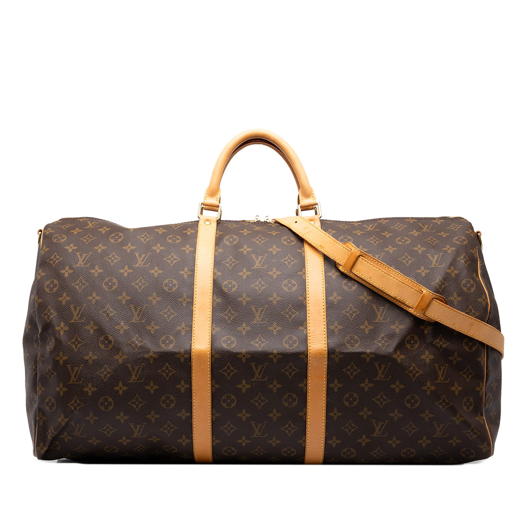 Louis Vuitton Sac de voyage Keepall Bandouliere 60 Monogram Marron – vue principale – GABY PARIS