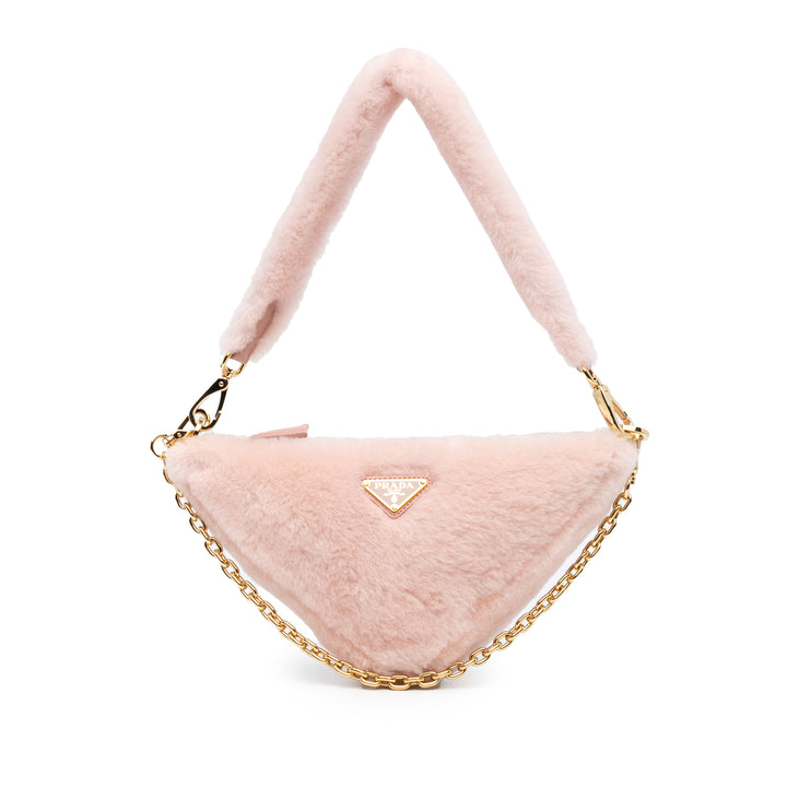 Prada Mini Shearling Triangle Satchel Pink - GABY PARIS