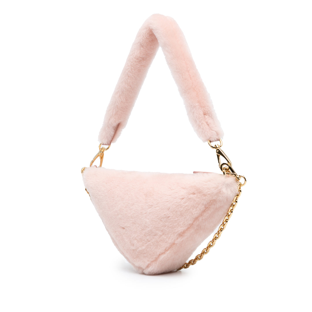 Prada Mini Shearling Triangle Satchel Pink - GABY PARIS