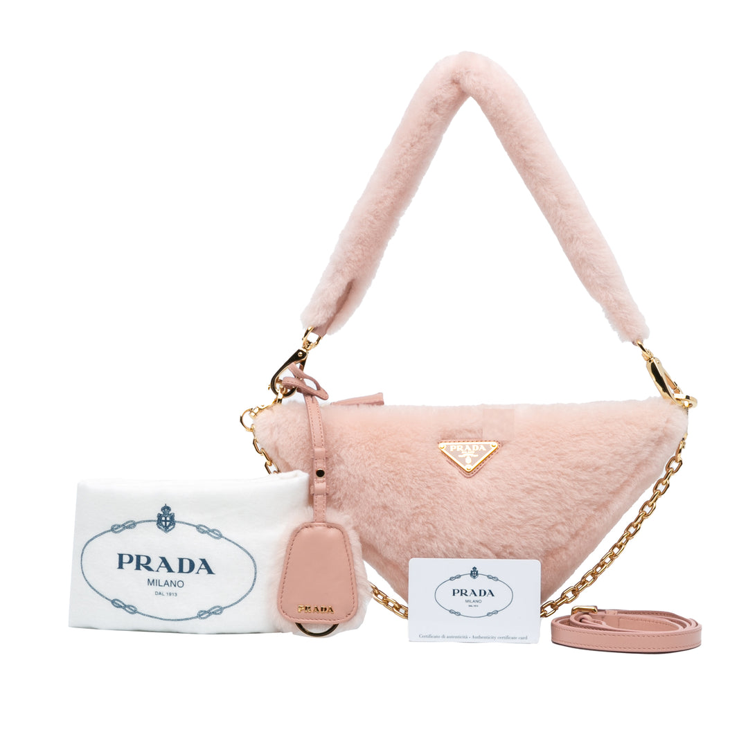 Prada Mini Shearling Triangle Satchel Pink - GABY PARIS