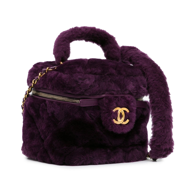 Small Quilted Shearling Vanity Case Purple - Gaby Paris