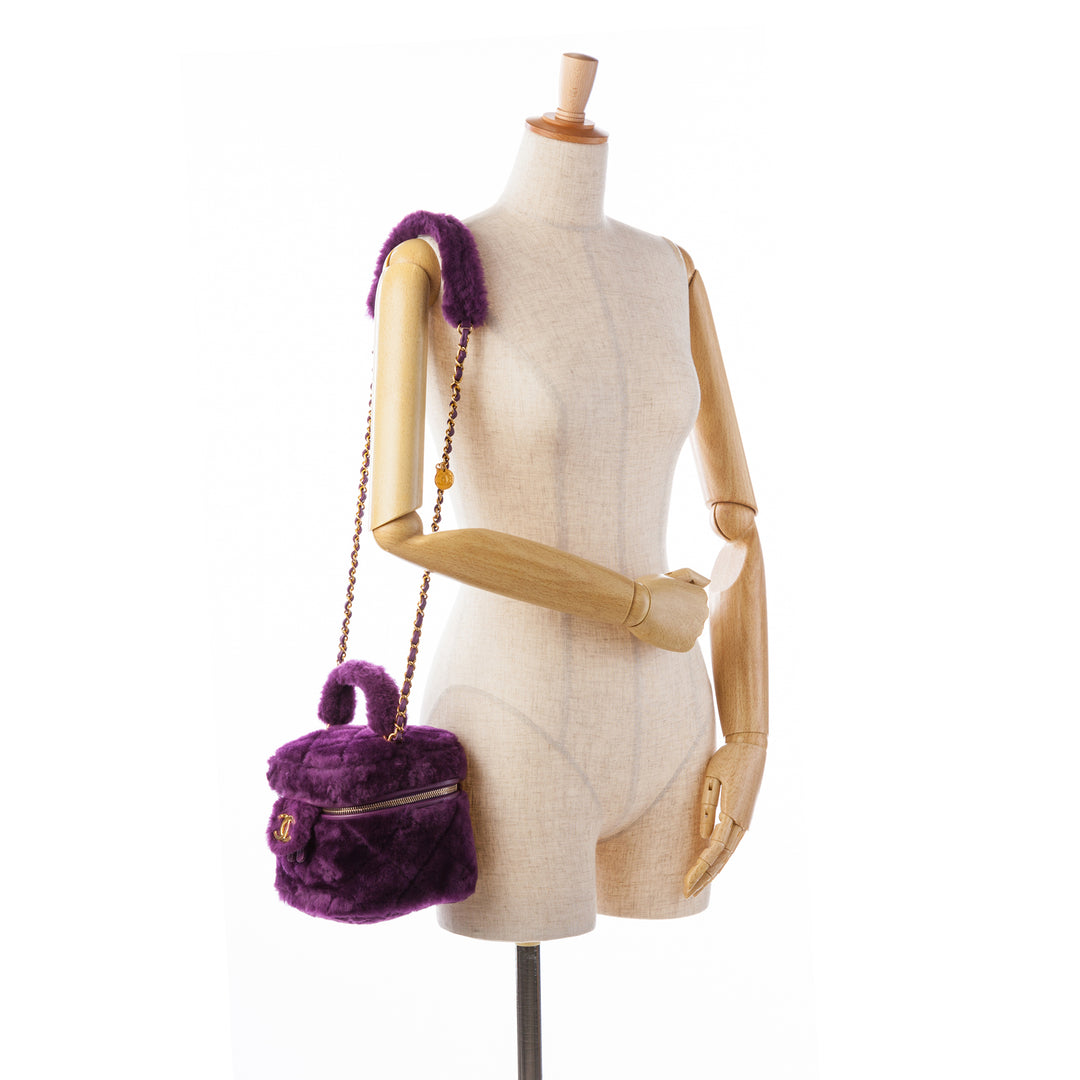 Small Quilted Shearling Vanity Case Purple - Gaby Paris