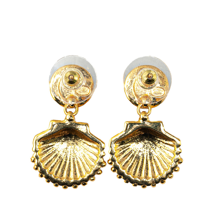 Gold Plated CC Rhinestone Shell Drop Earrings Gold - Gaby Paris