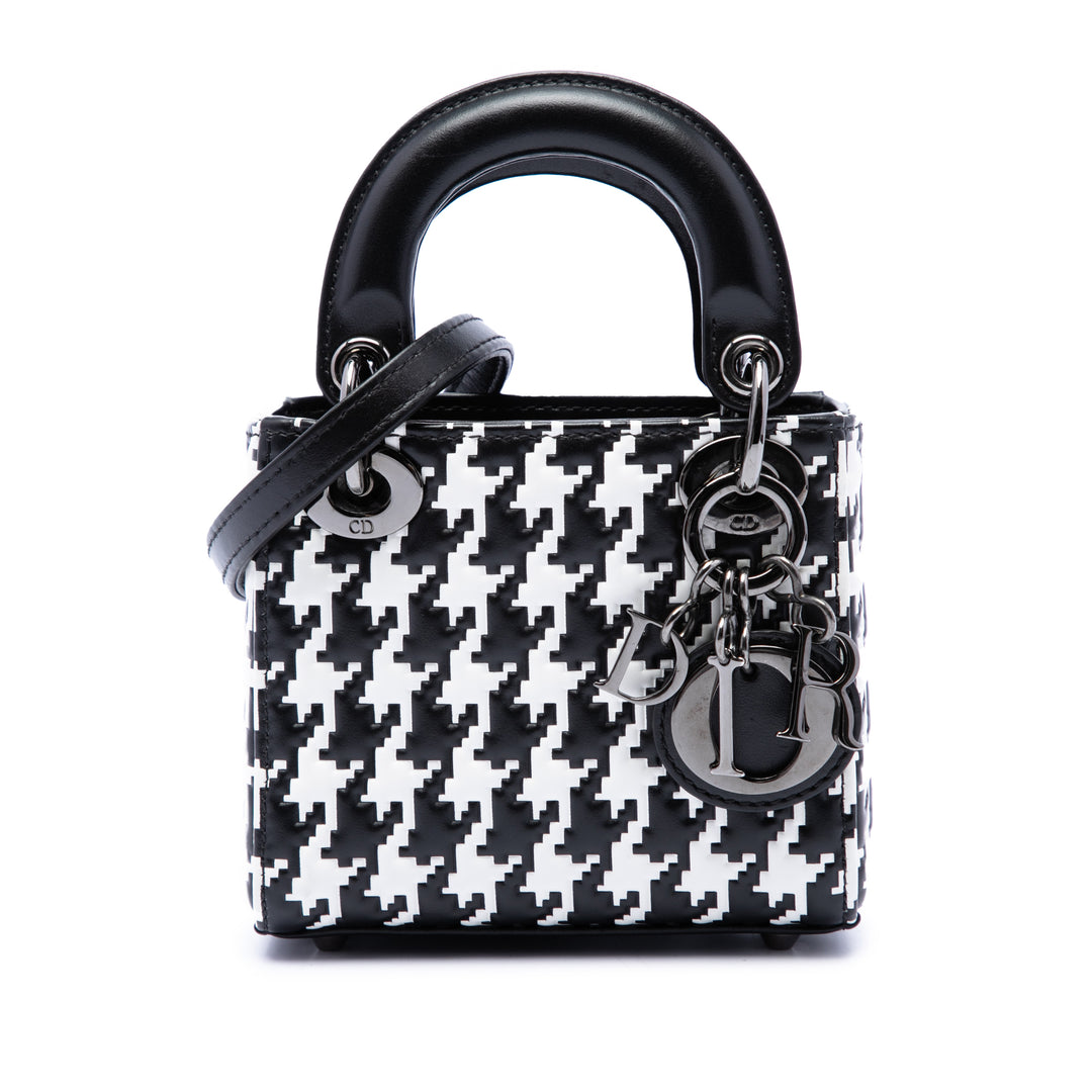 Dior Houndstooth embossé Macro Lady Dior Micro Cuir de veau Noir – vue principale – GABY PARIS