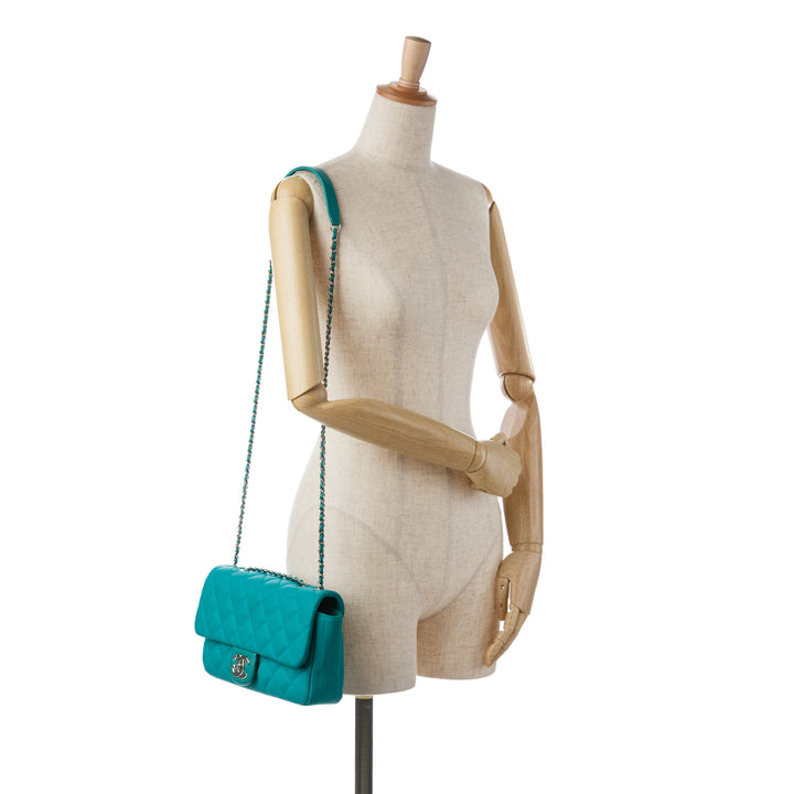 CC Quilted Calfskin Single Flap Blue - Gaby Paris
