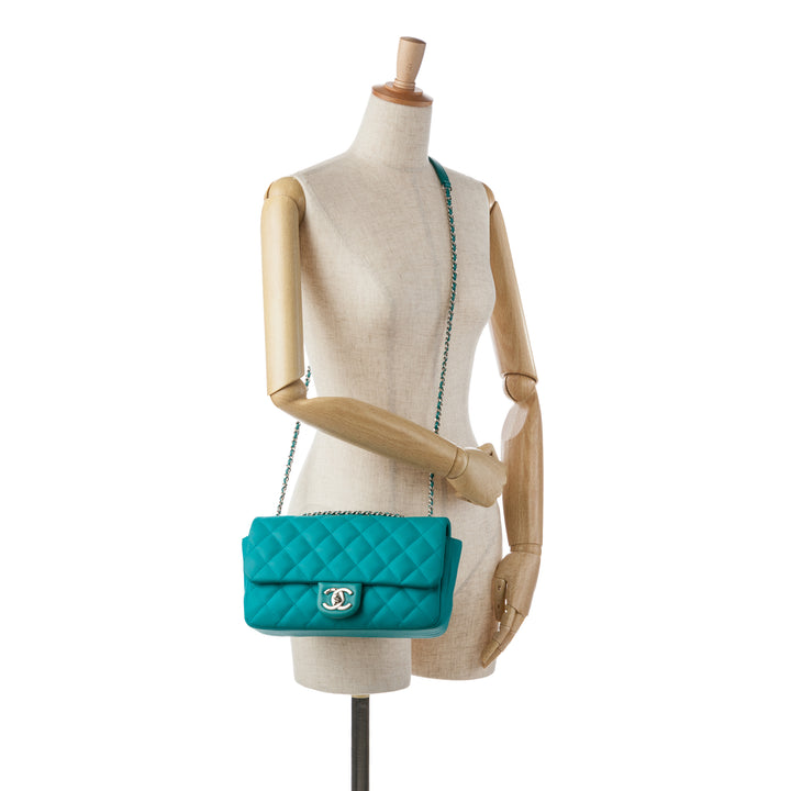 CC Quilted Calfskin Single Flap Blue - Gaby Paris