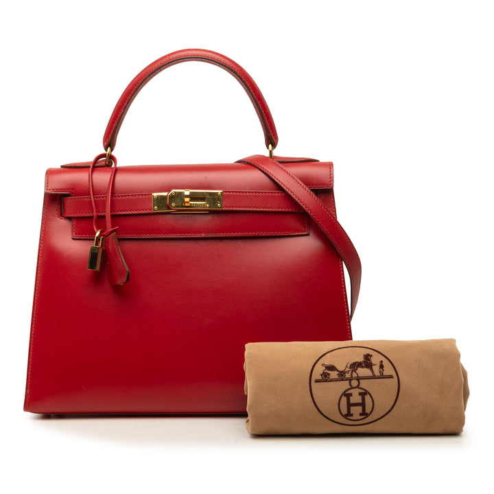 Hermès Sac à main Box Veau Kelly Sellier 28 Box Rouge – vue 9 – GABY PARIS