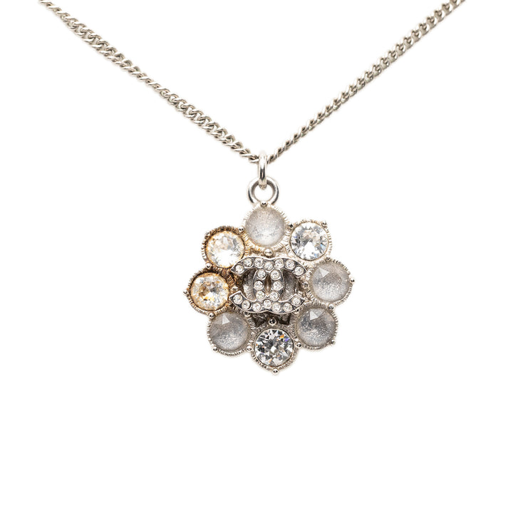 Chanel CC Brass Strass Flower Pendant Collier Métal