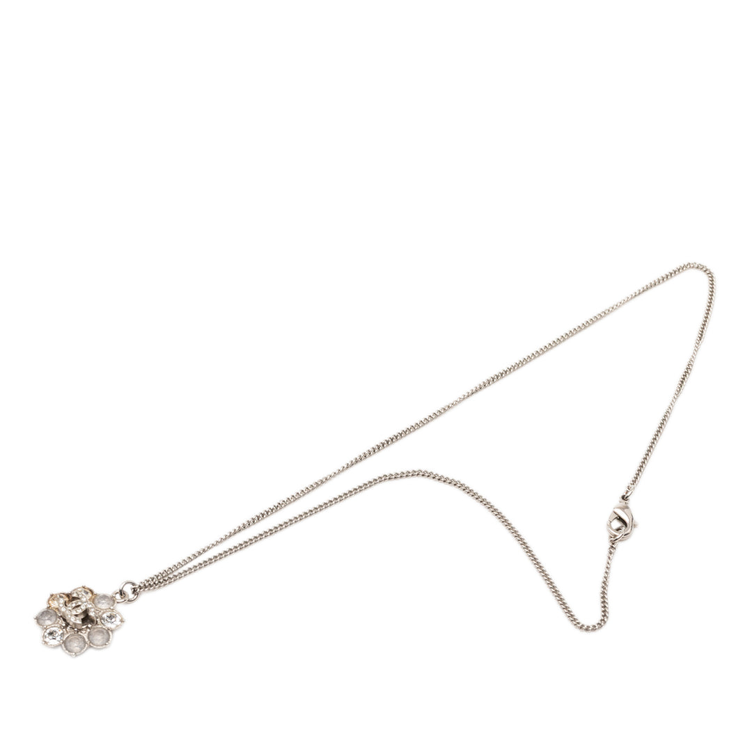Chanel CC Brass Strass Flower Pendant Collier Métal