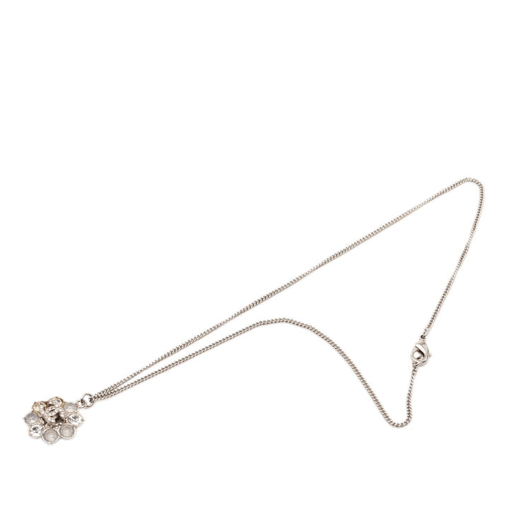Chanel CC Brass Strass Flower Pendant Collier Métal