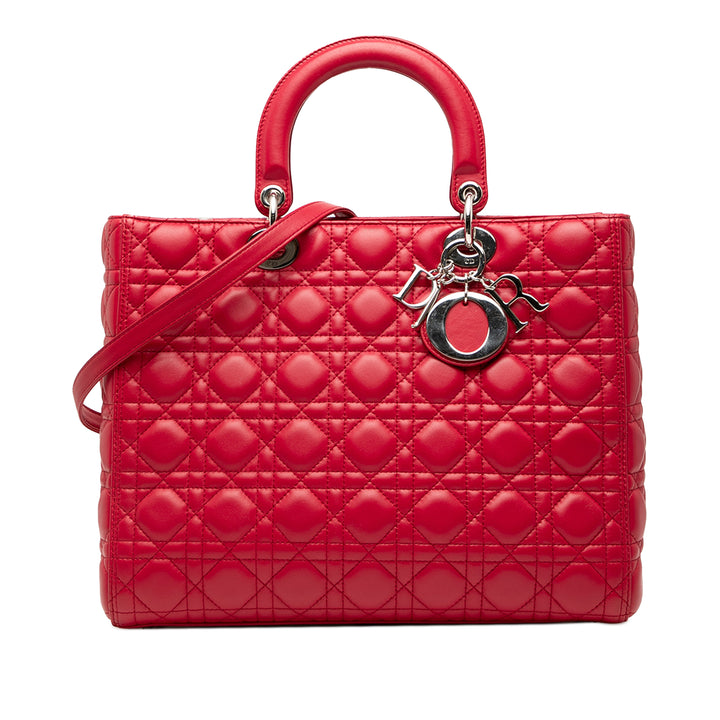 Lady Dior Cannage Grand Cuir d'agneau Rouge