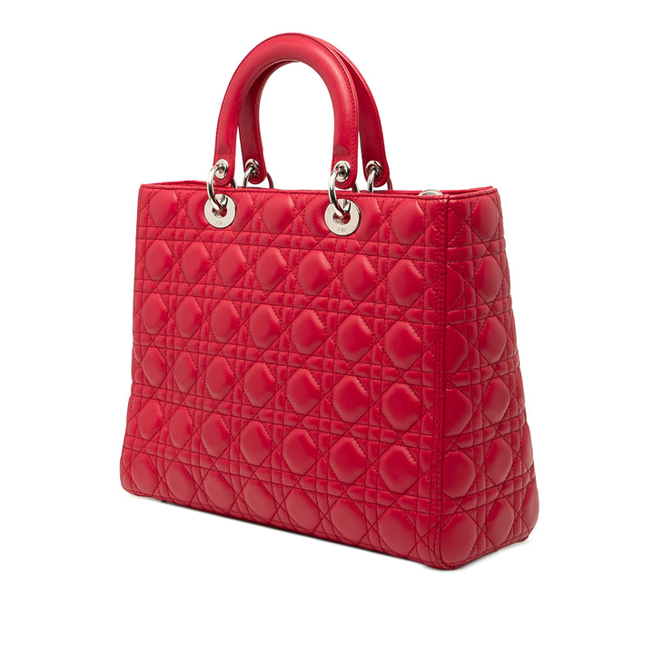 Lady Dior Cannage Grand Cuir d'agneau Rouge