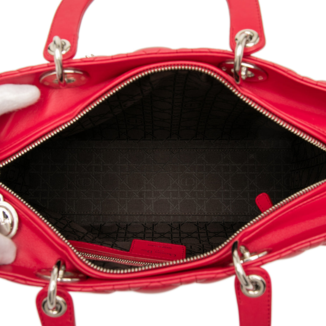 Lady Dior Cannage Grand Cuir d'agneau Rouge