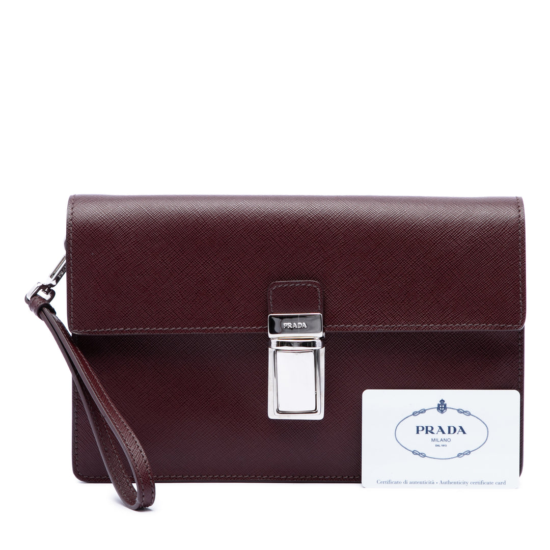 Push Lock Pochette Saffiano Rouge