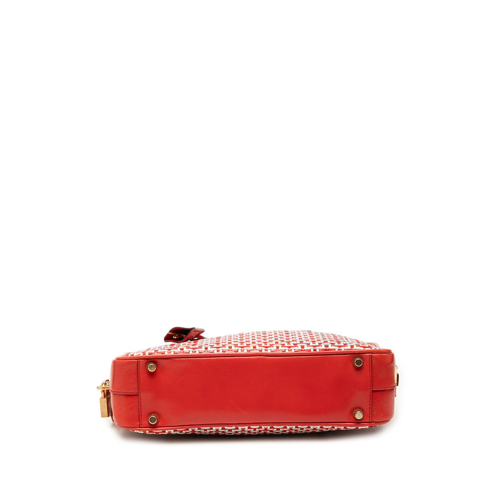 Prada Tissé Madras Bauletto Sac Cuir de chèvre Rouge – vue 3 – GABY PARIS