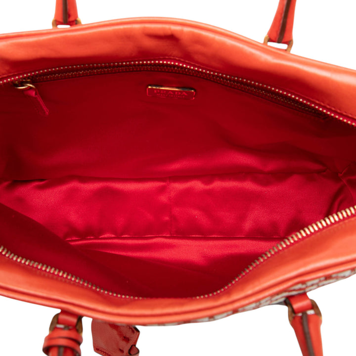 Prada Tissé Madras Bauletto Sac Cuir de chèvre Rouge – vue 4 – GABY PARIS