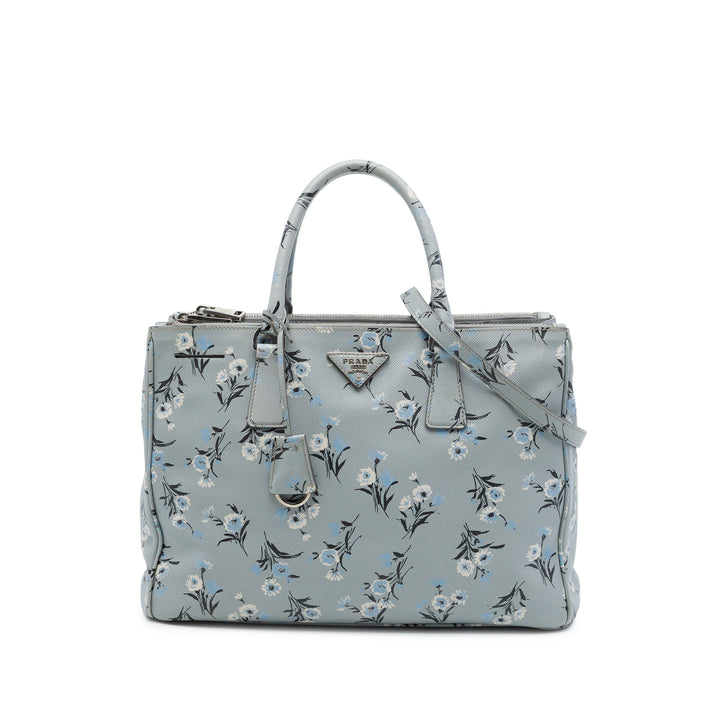 Prada Sac à main Lux Galleria Imprimé Double Zippé Saffiano Moyen Gris – vue principale – GABY PARIS