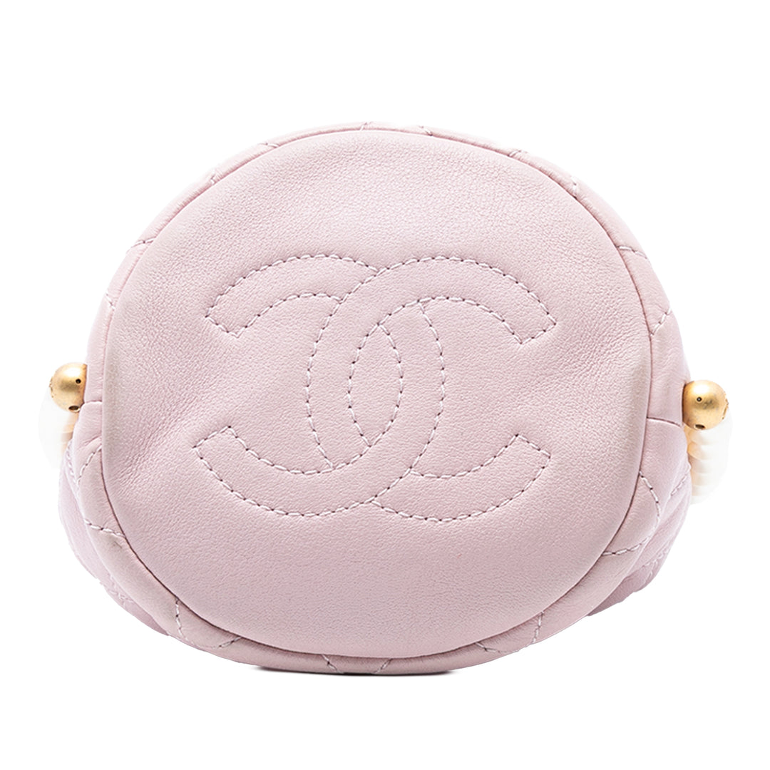 Chanel Mini Matelassé Cuir de veau About Perles Drawstring Bucket Bag