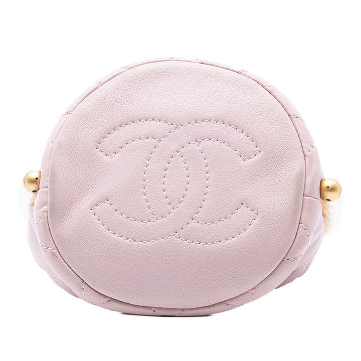 Chanel Mini Matelassé Cuir de veau About Perles Drawstring Bucket Bag