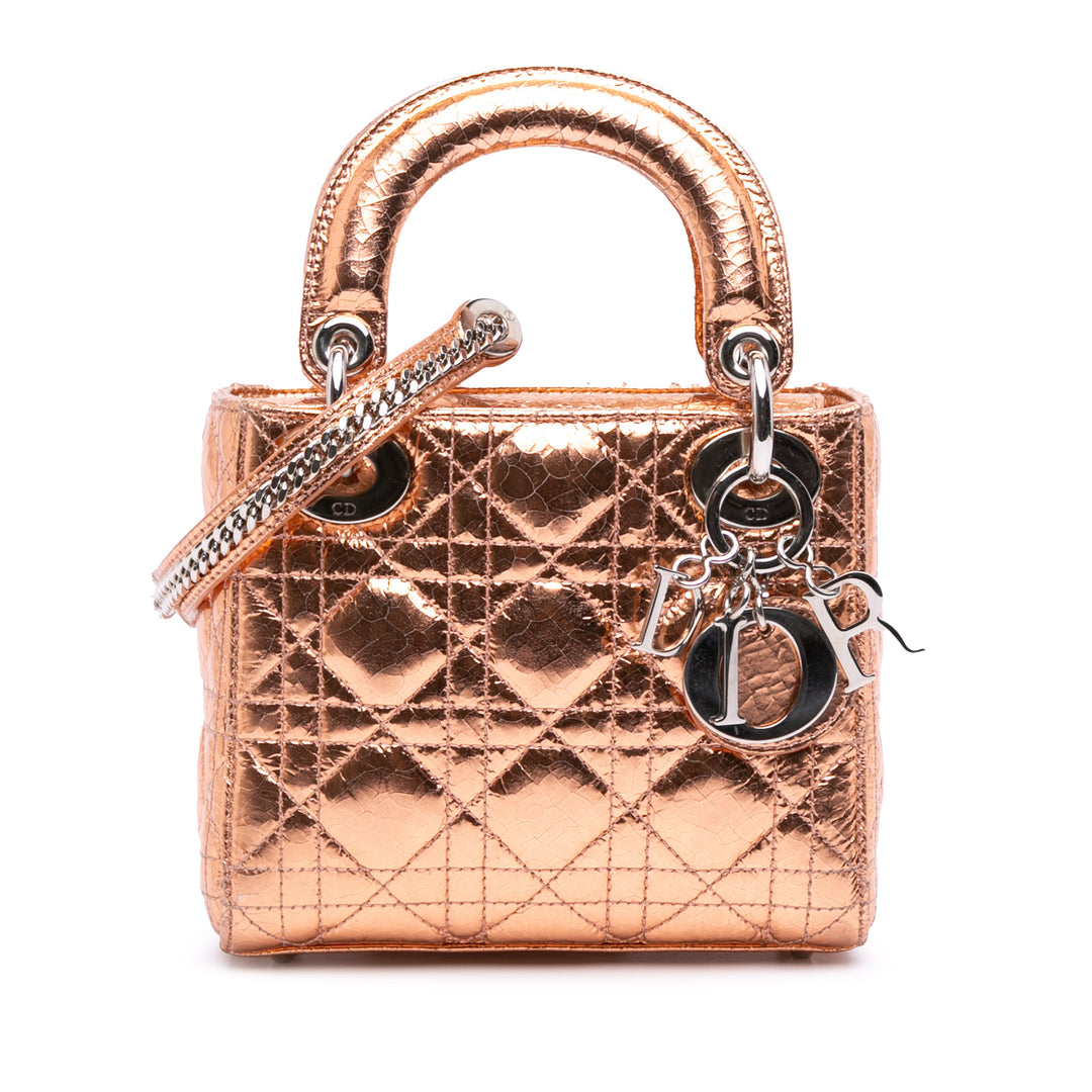 Dior Mini Métallisé Crinkled Cuir de veau Cannage Lady Dior Marron – GABY PARIS Authentique