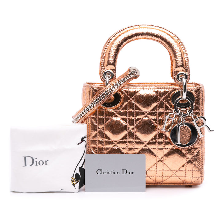 Dior Mini Métallisé Crinkled Cuir de veau Cannage Lady Dior Marron – GABY PARIS Authentique