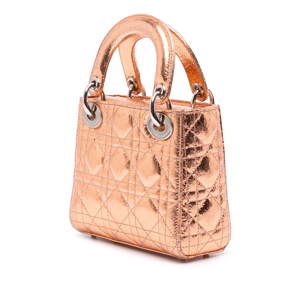 Dior Mini Métallisé Crinkled Cuir de veau Cannage Lady Dior Marron – GABY PARIS Authentique